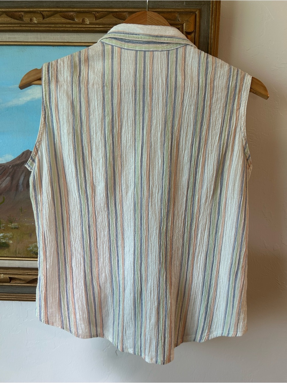 Wrangler Cream Button-Front Sleeveless Shirt with Pastel Stripes - Picture 5 of 5